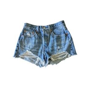 LEVI'S 501 High Rise Shorts Womens Size 26 Cutoff Denim Blue Distressed Cotton